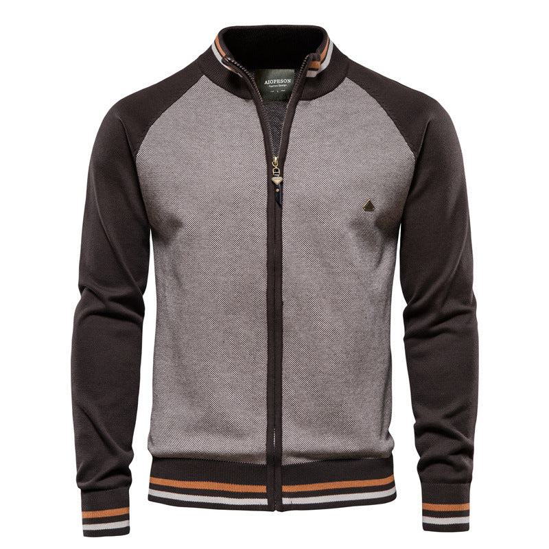 Pull décontracté à manches longues et fermeture éclair de haute qualité pour hommes, 100 % coton