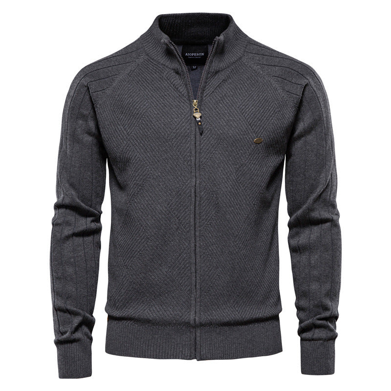 Pull décontracté à manches longues et fermeture éclair de haute qualité pour hommes, 100 % coton
