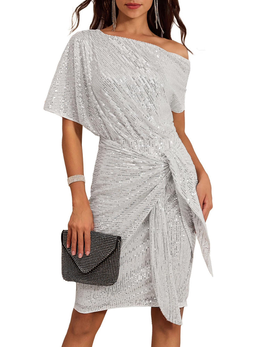 💃Soldes du dernier jour -49% DE RÉDUCTION🎉Robe plissée étincelante à une épaule✨