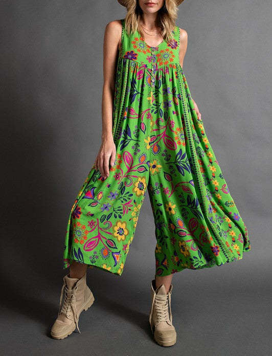 💐Combinaison à imprimé vintage avec manches amples