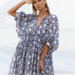 🔥50% DE RÉDUCTION🔥Robe courte d'été tunique florale à col en V et demi-manches