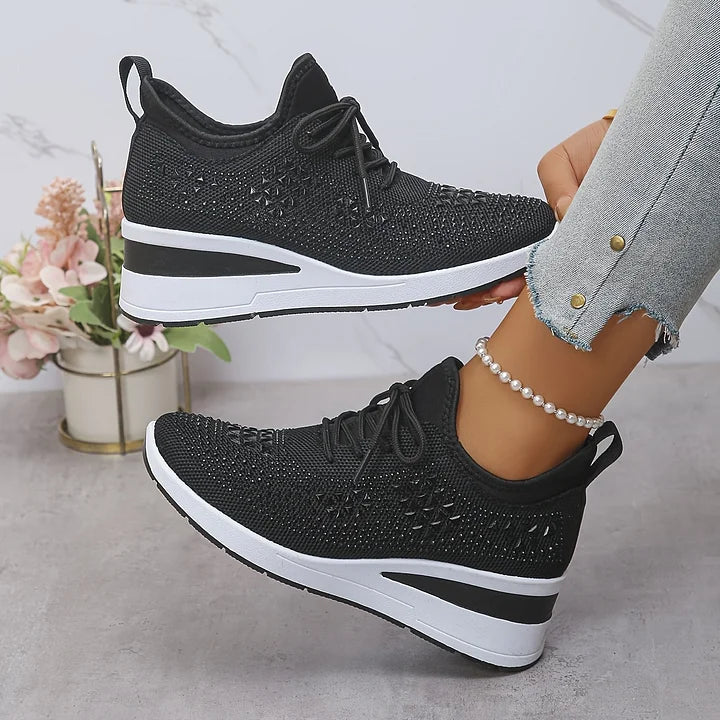 🔥🔥Dernier jour de promotion, profitez de 50 % de réduction🔥 Chaussures de sport orthopédiques respirantes pour femmes, style décontracté et tendance, ornées de strass incrustés.