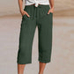 Pantalon court plissé en coton et lin uni pour femme