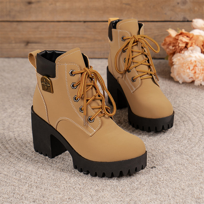 🔥【35-42】 👢✨Nouveauté automne 2025 : bottines pour femmes à talons épais et compensés — modèle rétro à lacets