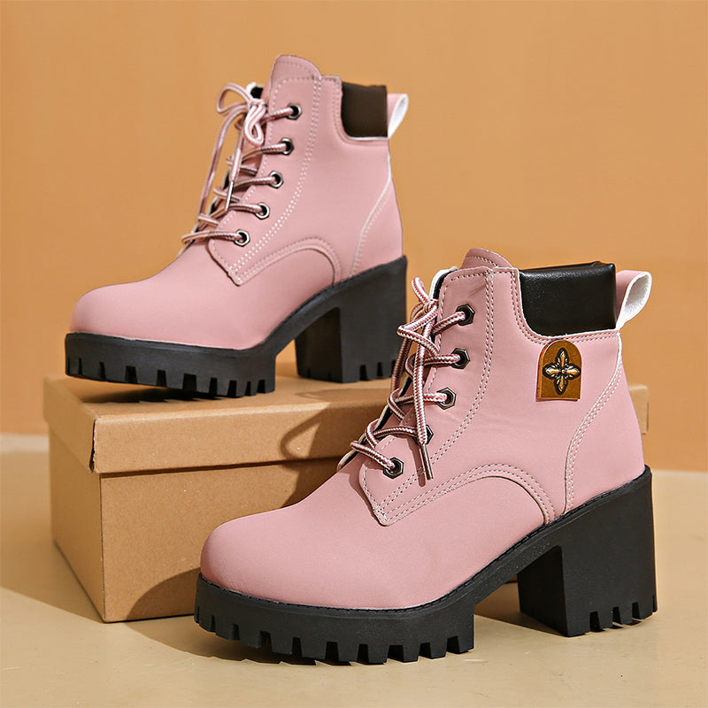 🔥【35-42】 👢✨Nouveauté automne 2025 : bottines pour femmes à talons épais et compensés — modèle rétro à lacets
