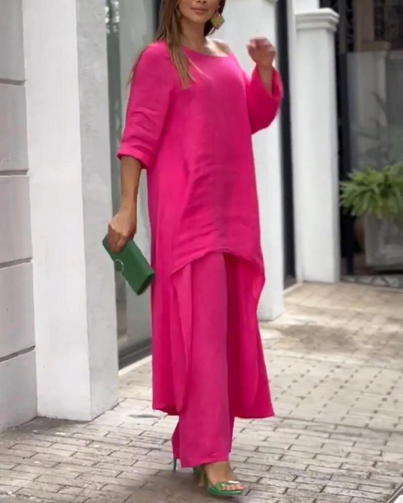 💥 Promotion du dernier jour 49% DE RÉDUCTION 💥💕 Tenue décontractée en lin de couleur unie pour femme💃💃