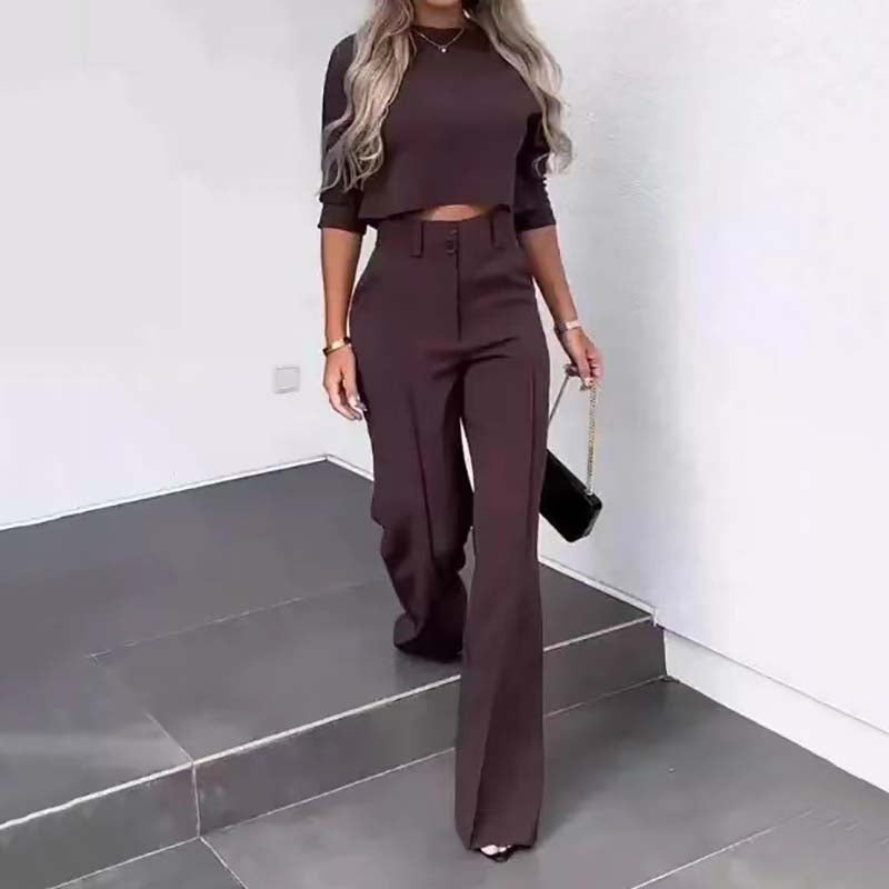👚 Ensemble Femme Top Court & Pantalon Large – Élégant, Confortable & Tendance 👖