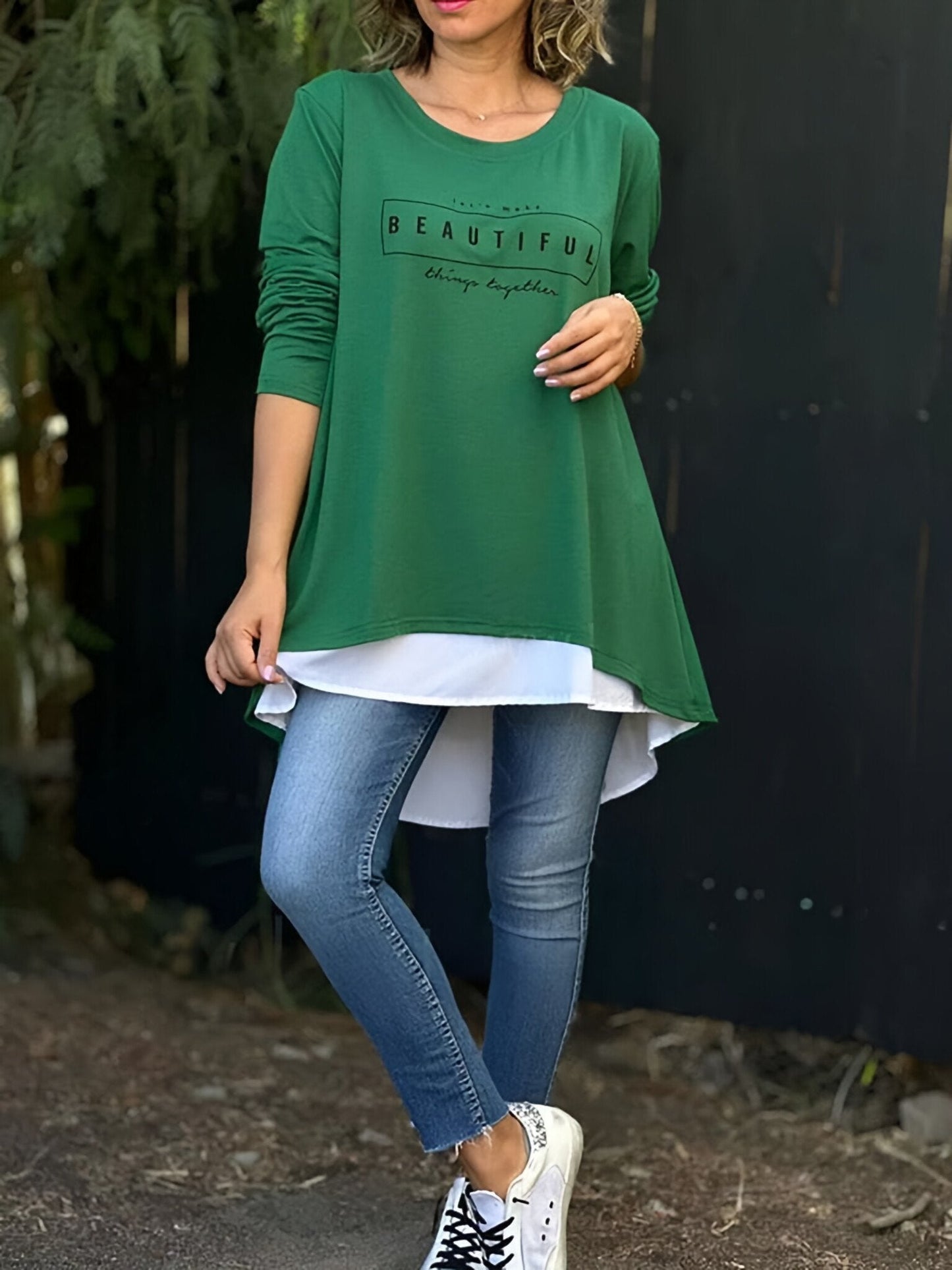 💥💝Promotion de Noël à durée limitée-49%OFF 💝T-shirt faux deux pièces à manches longues imprimé lettre