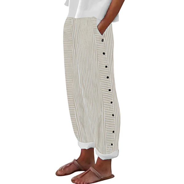 Pantalon rayé bleu confortable avec poches latérales