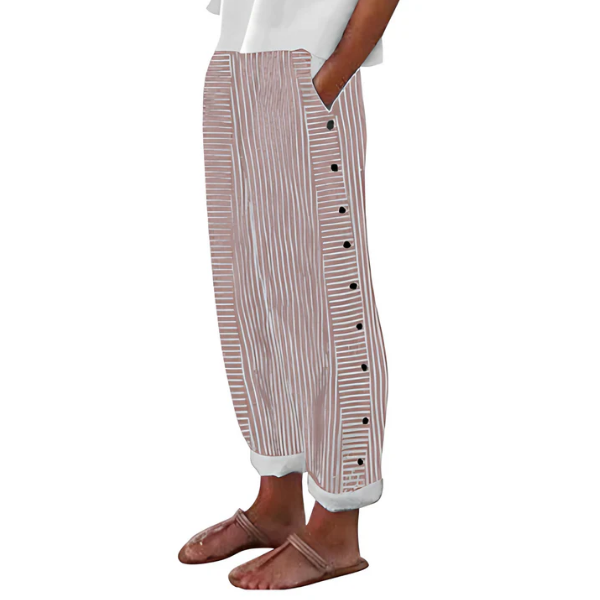Pantalon rayé bleu confortable avec poches latérales