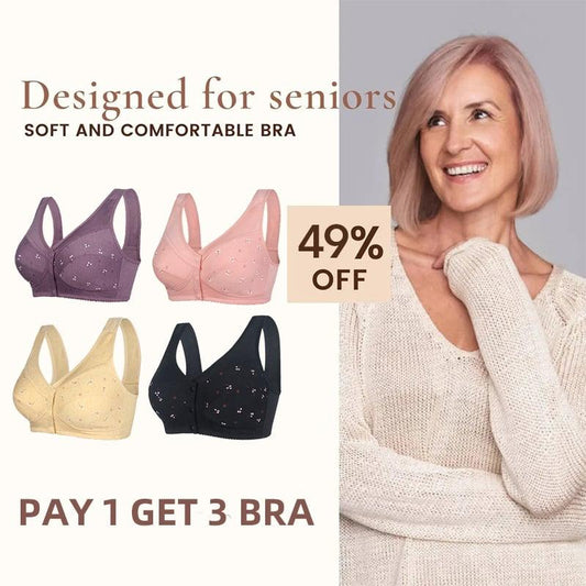 🔥Grande vente - Achetez 2 obtenez 1 gratuit🔥Soutien-gorge en coton à fermeture frontale Design for Senior