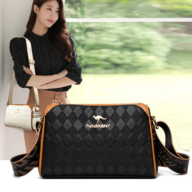 Sac à bandoulière tendance à 3 couches avec motif diamant et grande capacité
