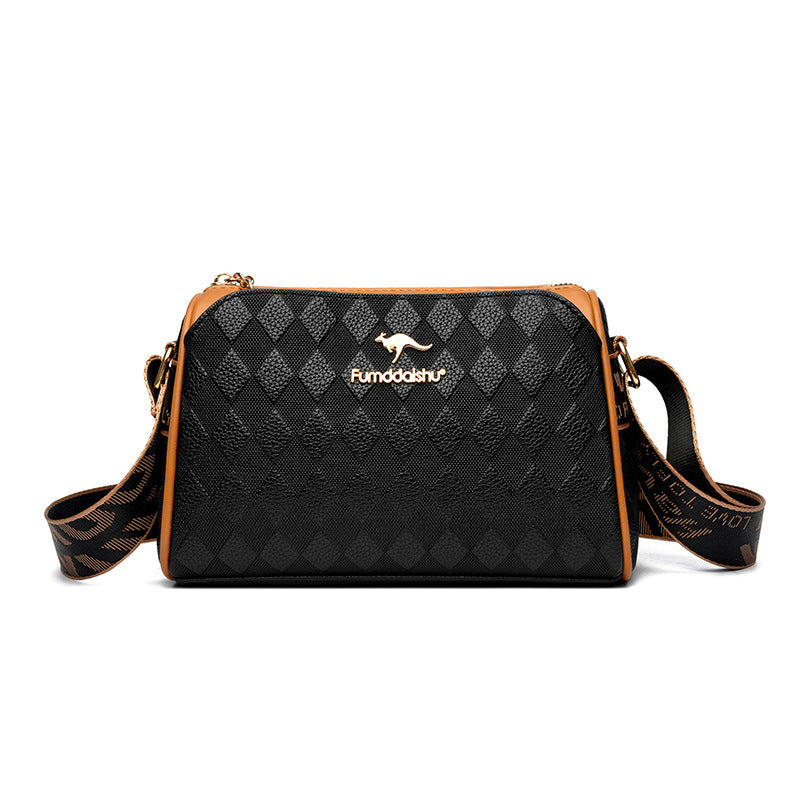 Sac à bandoulière tendance à 3 couches avec motif diamant et grande capacité