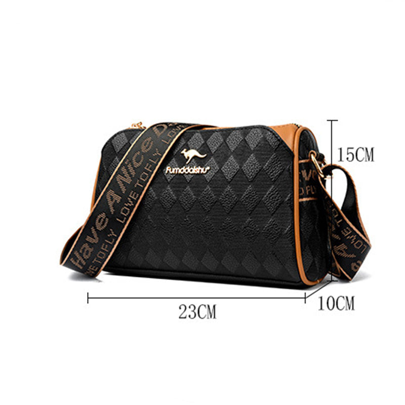 Sac à bandoulière tendance à 3 couches avec motif diamant et grande capacité