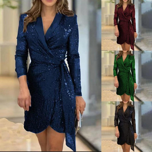 [Meilleur cadeau pour elle] Robe pour femme ajustée de couleur unie à paillettes à la mode et sexy