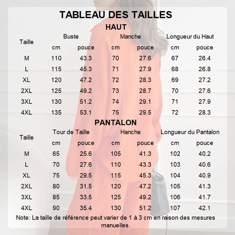 Ensemble 2 Pièces Décontracté de Couleur Unie - Haut à Col en V et Pantalon Long Ample