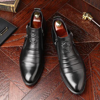 👞 Bottines en cuir avec fermeture éclair double face et extrémités pointues pour hommes