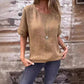 Blouse à manches mi-longues en lin et coton unie à col rond pour femmes