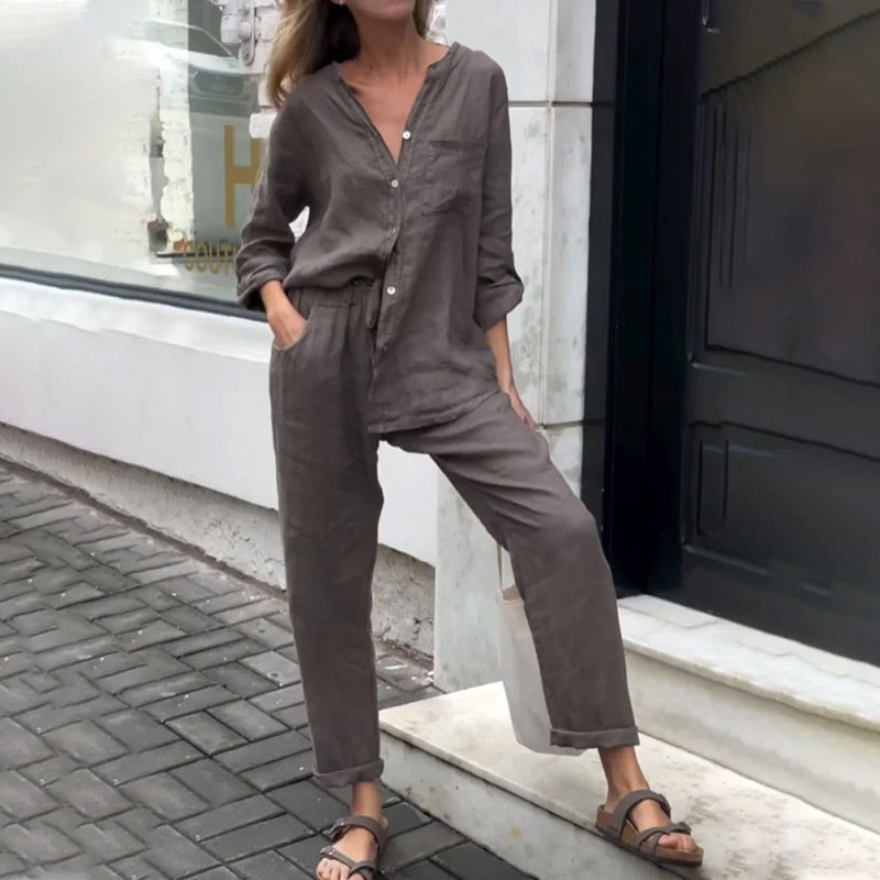 60%OFF Ensemble 2 pièces pour femmes - Chemise et pantalon oversize🌈