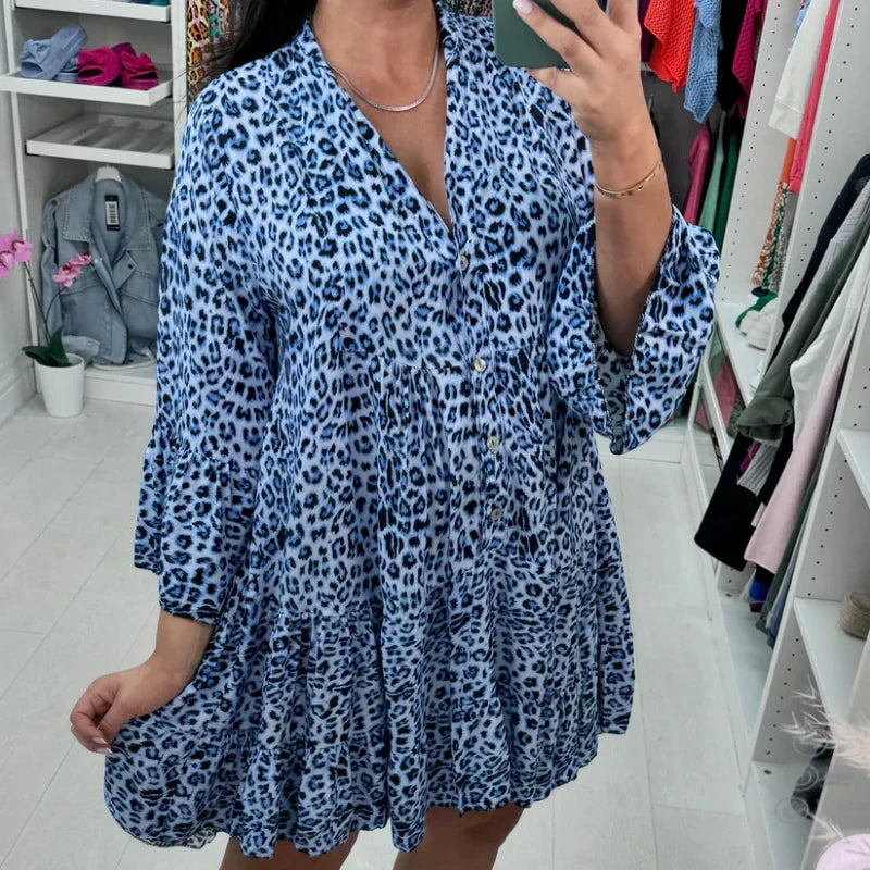 Robe élégante à imprimé léopard et col en V pour femmes