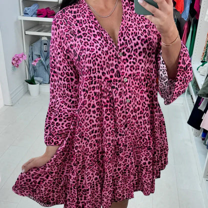 Robe élégante à imprimé léopard et col en V pour femmes