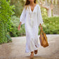 🌸Robe longue minimaliste en coton et lin à col en V pour femmes