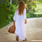 🌸Robe longue minimaliste en coton et lin à col en V pour femmes