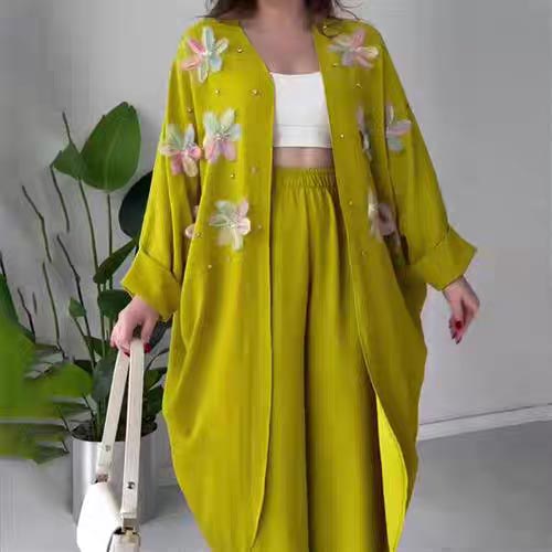 🌸Ensemble veste longue et pantalon décontracté à fleurs exquises pour femmes
