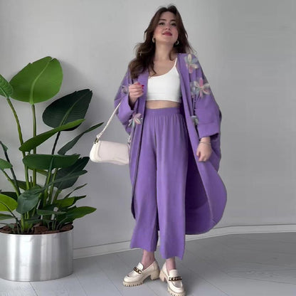 🌸Ensemble veste longue et pantalon décontracté à fleurs exquises pour femmes