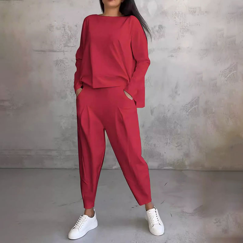 Ensemble 2 pièces haut à manches longues et pantalon à col rond✨