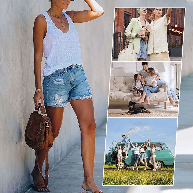 Shorts en Jean Déchiré Tendance pour Femme