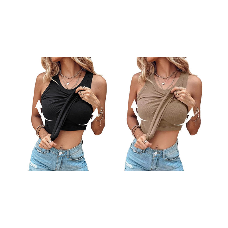 ✨49% DE RÉDUCTION ✨Débardeur côtelé avec soutien-gorge à étagère pour femme