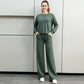 Ensemble 2 pièces d'automne : haut à col rond et pantalon à cordon