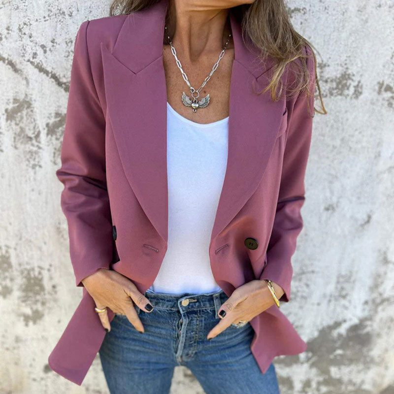 Blazer à manches longues de couleur unie à la mode