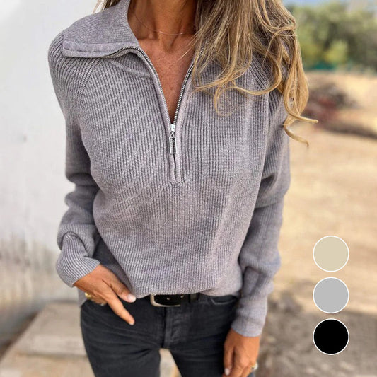 🌷 Offre limitée dans le temps 49%OFF💞 Pull décontracté de couleur unie à manches longues en tricot avec fermeture à glissière