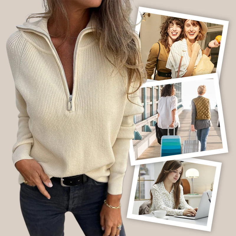 🌷 Offre limitée dans le temps 49%OFF💞 Pull décontracté de couleur unie à manches longues en tricot avec fermeture à glissière