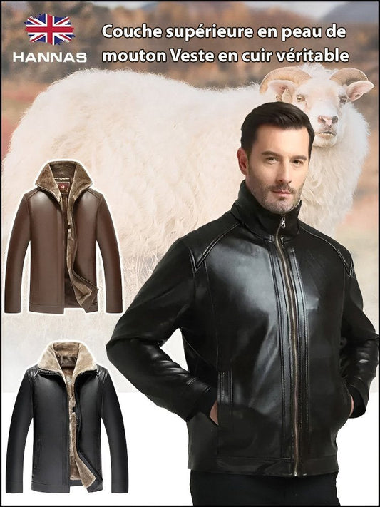 🔥Remise anticipée automne/hiver 🔥- 49% de réduction🔥【Cadeau parfait】🔥😎 Hommes hiver chic polaire veste en cuir🍂