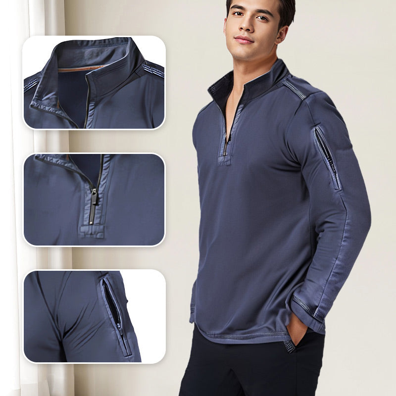 🔥Nouveautés d'automne - 49% de réduction🔥Pull Confortable à Quart de Zip avec Poches Zippées pour Homme