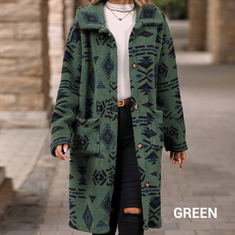 Nieuw product 49% korting 🔥 Manteau boutonné à manches longues imprimé à revers pour femmes