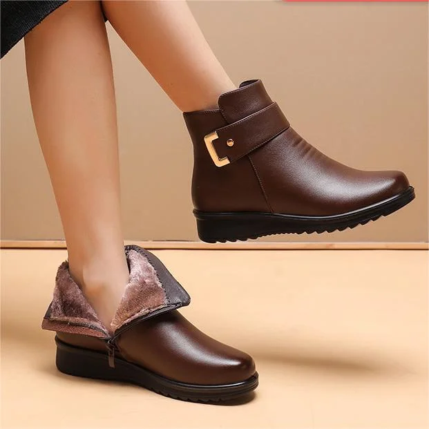 🔥49% de réduction - Bottes orthopédiques en cuir véritable et laine avec boucle en métal pour femmes