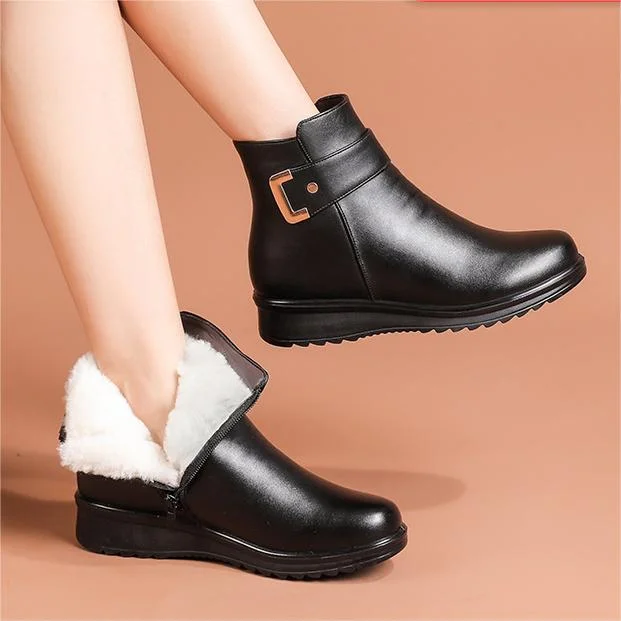 🔥49% de réduction - Bottes orthopédiques en cuir véritable et laine avec boucle en métal pour femmes