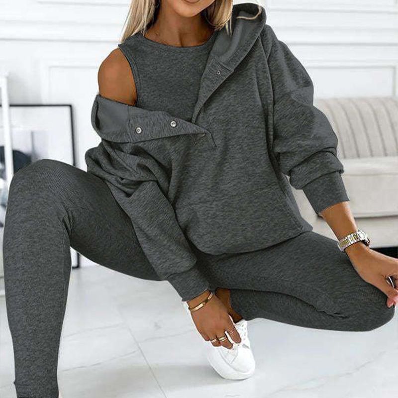 👚 50% DE RÉDUCTION ! 🏃‍♀️ Ensemble Sport 3 pièces Femme (Pull Capuche + Gilet + Pantalon) - Confortable et Tendance pour Quotidien ou Sport 2025 ✨📦