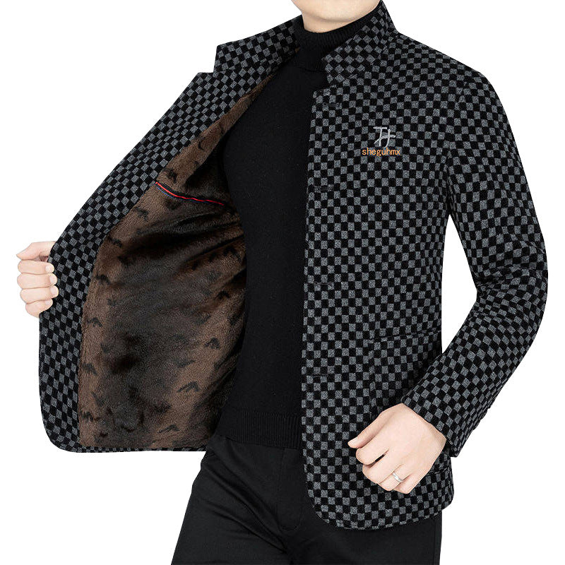 Veste chaude à carreaux tendance pour hommes avec poches
