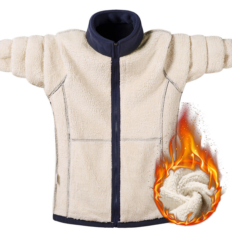 Veste d'hiver à fermeture éclair en fausse laine polaire pour hommes