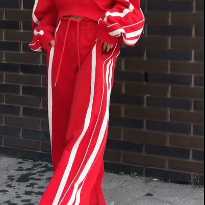 Ensemble 2 pièces - Sweat à col en V et pantalon à jambe large