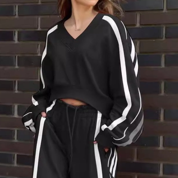 Ensemble 2 pièces - Sweat à col en V et pantalon à jambe large