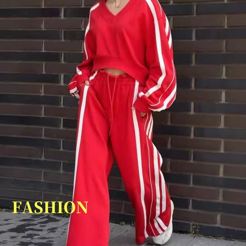 Ensemble 2 pièces - Sweat à col en V et pantalon à jambe large