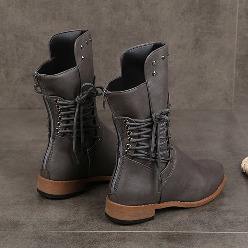 Bottines à Lacets à Talon Bas et à Bout Rond pour Femmes