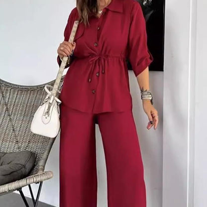 🎁✨ Vente à la criée🔥Ensemble haut boutonné et pantalon ample