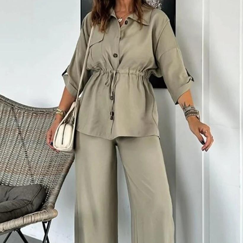 🎁✨ Vente à la criée🔥Ensemble haut boutonné et pantalon ample